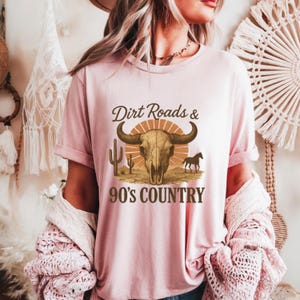 90s country dirt roads Bella Canvas shirt, vintage distressed style tee, oversized western concert t-shirt, nashville cowgirl trip top,