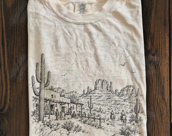 Sedona Arizona Vintage 90s Graphic T-Shirt, Retro Comfort Colors® Red Rock Desert Sketch Tee, Southwest Western Shirt, Arizona Travel Gift
