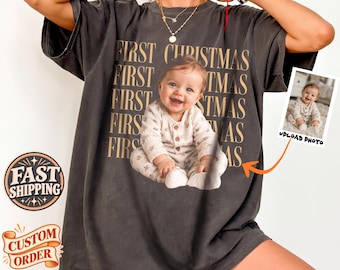 Comfort Colors® Custom Your Photo Shirt, Personalized Picture Tee, Baby First Christmas, Upload Your Own Image, Vintage Custom Photo Gift