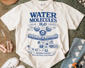H20 Blueprint Vintage Science T-Shirt, Retro Biology Graphic Tee, 90s Academic Molecular Biology Diagram Shirt, Geek Lab Humor Top,STEM Gift