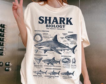 T-shirt scientifique vintage de biologie de requin, t-shirt graphique marin rétro, chemise de prédateur de l'océan des années 90, cadeau tige de biologie, t-shirt Sea Life, haut pour amoureux des requins