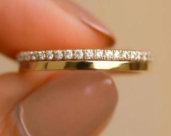 Obrączka ślubna z moissanitem o szlifie okrągłym, szeroka na 3 mm, prosta, z jednej strony, z diamentowym obrączką, z wysadzaniem kamieniami, pierścionek typu half eternity, prezent na rocznicę