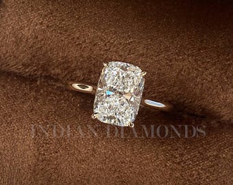 Elongated Cushion Cut 3 Carat E Color VS1 Clarity IGI Certified Lab Grown Diamond Solitaire Engagement Ring 14k Gold Ring for Women