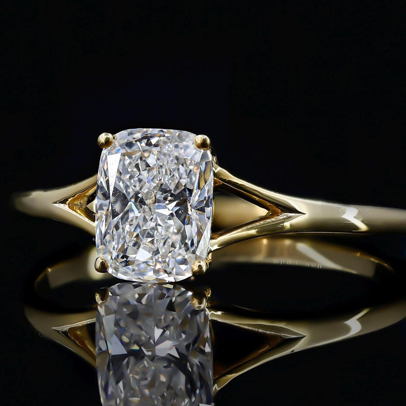 Cushion Cut Moissanite Engagement Ring Split Shank Solitaire Ring ...