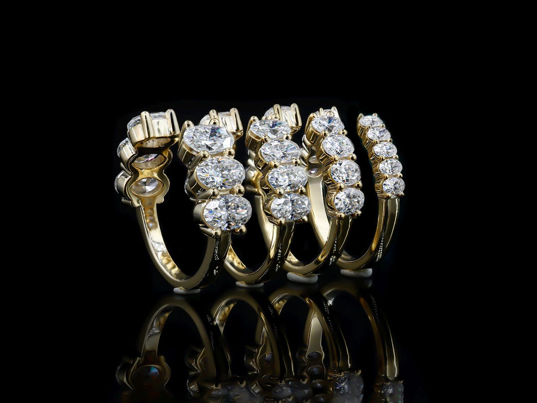 Oval Moissanite Open Wedding Band Women Solid Yellow Gold Moissanite ...