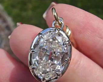 Georgian Style 3.0 Ct Oval Cut Diamond Pendant Bezel Set Lab Grown Diamond Pendant Antique Pendant 14k Yellow Gold Diamond Pendant