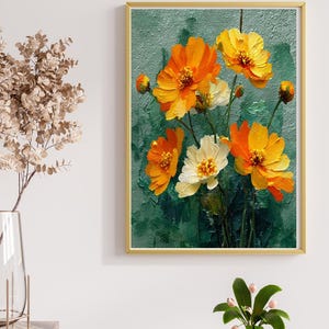 Orange Floral Art Print: Modern Botanical Oil Painting Style (Digital Download