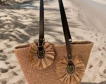 Boho Raffia Fringe Tote Bag, Handmade Summer Beach Shoulder Purse