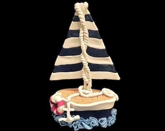 Pastel Velero Topper Pastel Topper Primer cumpleaños Personalizado Recuerdo personalizado con nombre Edad y fecha Pastel de barco de vela Pastel de bebé náutico