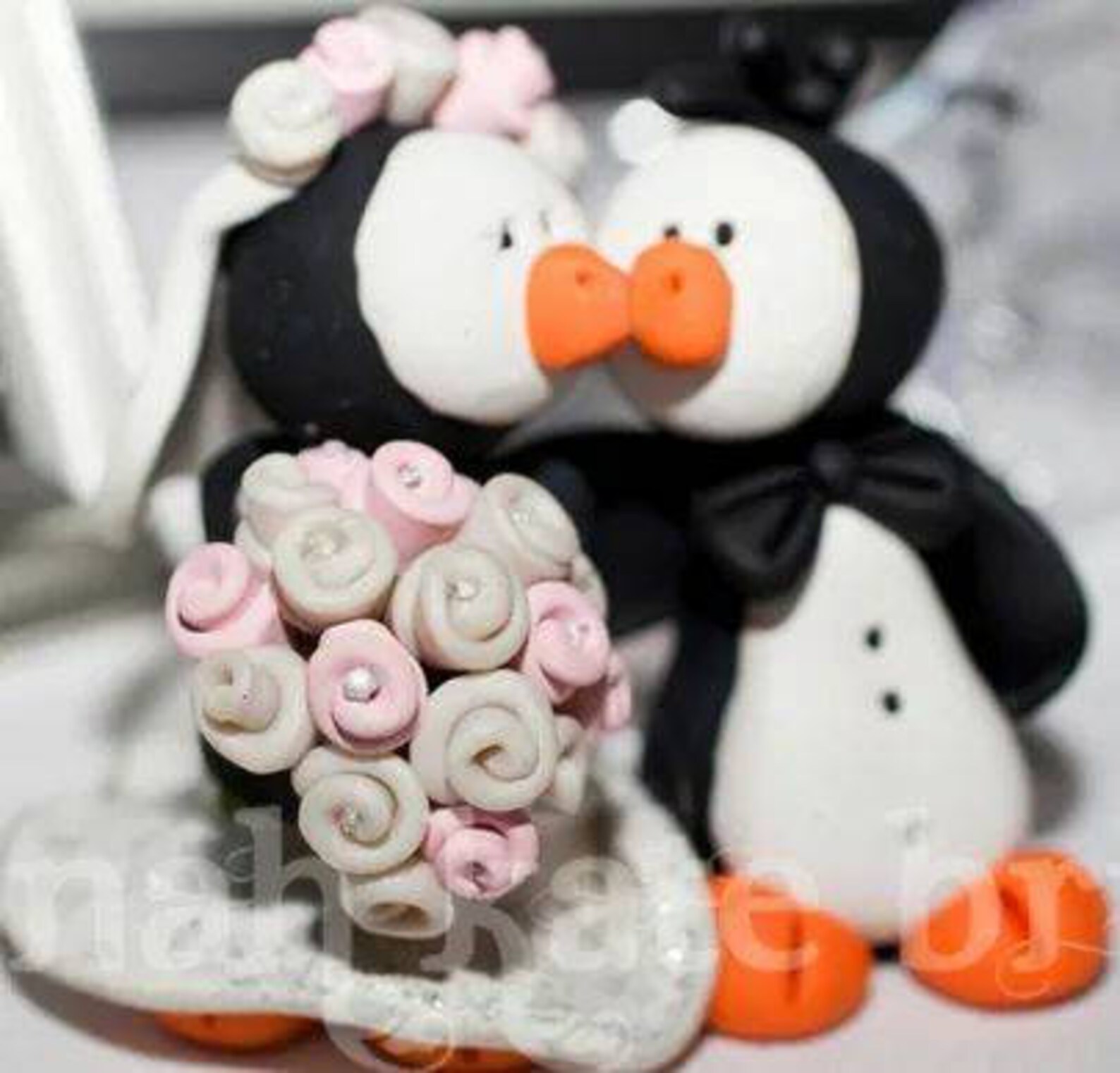 Penguin Wedding Cake Topper Penguin Bride and Groom Bridal Etsy