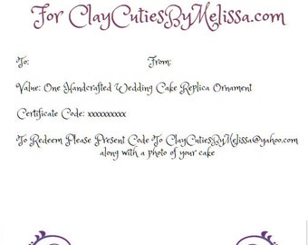 Gift Certificate for a Wedding Cake Ornament, Wedding Cake Replica, anniversary Gift, Newlywed, wedding cake replica