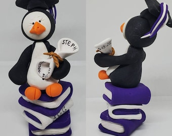 Cake Topper Graduation Penguin with cap and Gown Personalized Custom Handmade Keepsake for College or High School Graduate