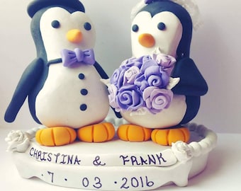 Cake Topper Penguin Wedding, Penguin Bride and Groom, Custom cake topper, Penguin Wedding, Bridal Shower Gift, gift for Penguin Lover,