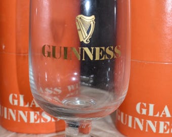 Vintage Guinness Glass with Stem Factory Tour with Compliments Brand New in Original Card Tube 1960s