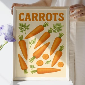 Vintage Carrot Kitchen Print: Retro Vegetable Wall Art (Digital Download A4/PDF/JPG)