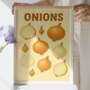 Onion Wall Art Printable – Vintage Vegetable Poster – Kitchen Decor – Retro Yellow Printable – Digital Download PDF A4