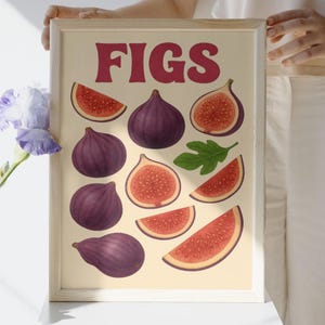Fig Wall Art Printable – Vintage Fruit Poster – Kitchen Decor – Retro Purple Printable – Digital Download PDF A4