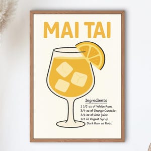 Mai Tai Cocktail Wall Art – Tiki Drink Kitchen Poster – Retro Bar Printable