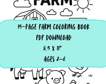 Farm Animals Coloring Pages for Kids – 15 Printable Sheets | Toddler & Preschool Activity | Cute Barnyard Coloring Book PDF