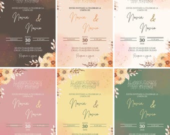 Editable wedding invitation, Canva PDF wedding template, Minimalist wedding invitations, Digital wedding invitation in Spanish