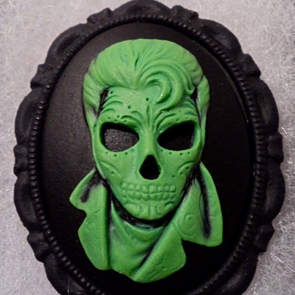 Day of the Dead Zombie Elvis Cameo Brooch, Green