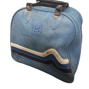 70s Brunswick Bowling Bag Sky Blue Single Ball Faux Leather With Handles W/ Ball
