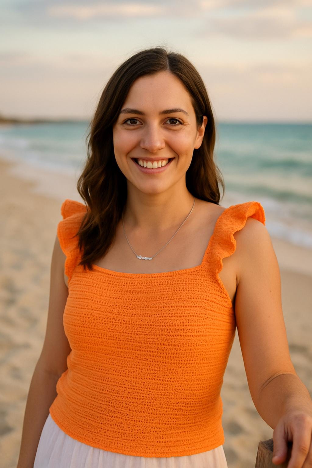 Handmade Crochet Ruffle Strap Top | Orange Cotton Summer Crop Top