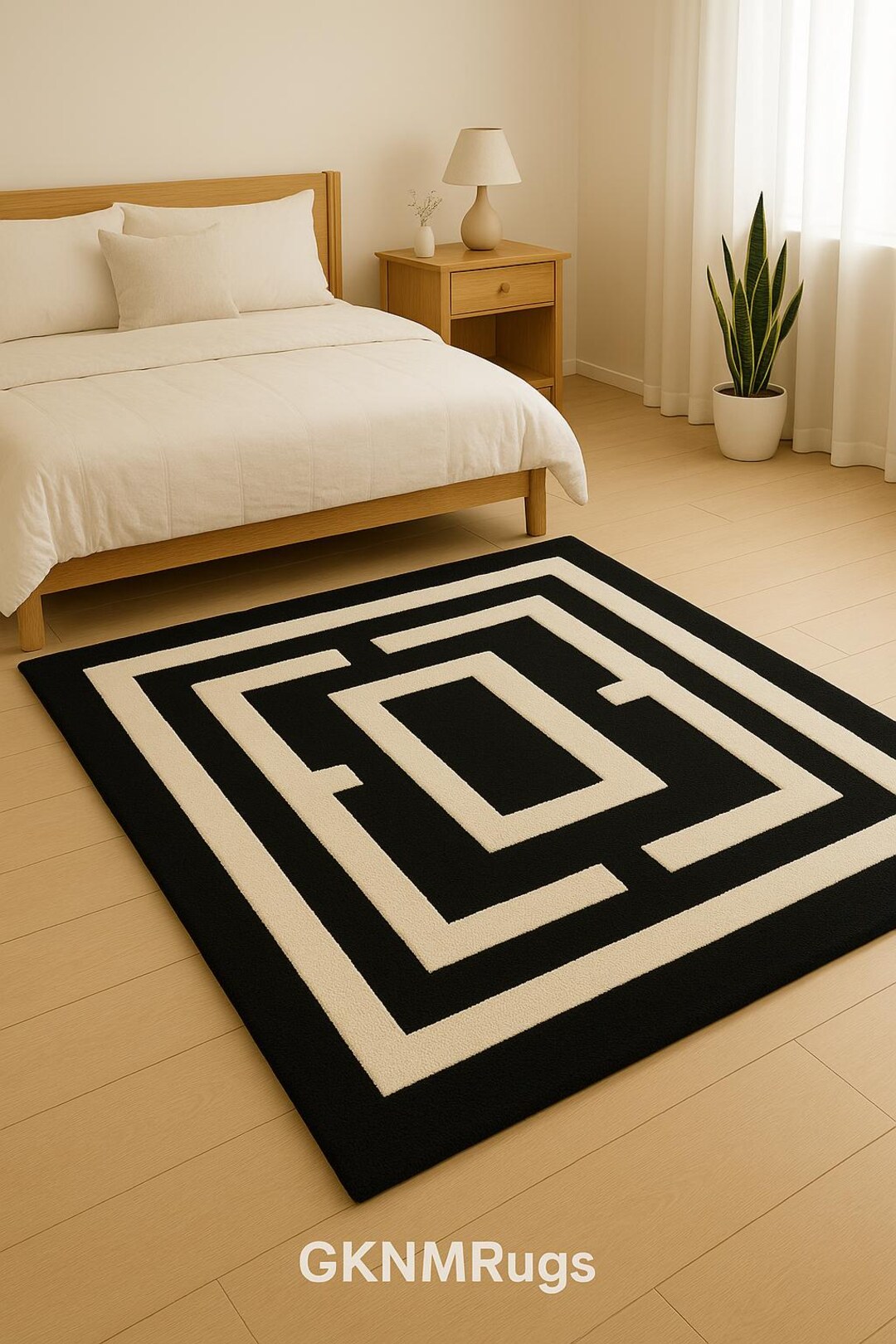 Maze Pattern Rug Hand Tufted Modern Area Rug, Black & White Maze Pattern, Luxury Carpet ...