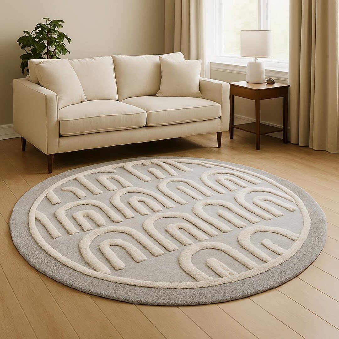 Round Arch Rug Hand-tufted Wool Round Rug – Modern Arch Pattern, Plush Texture for ...