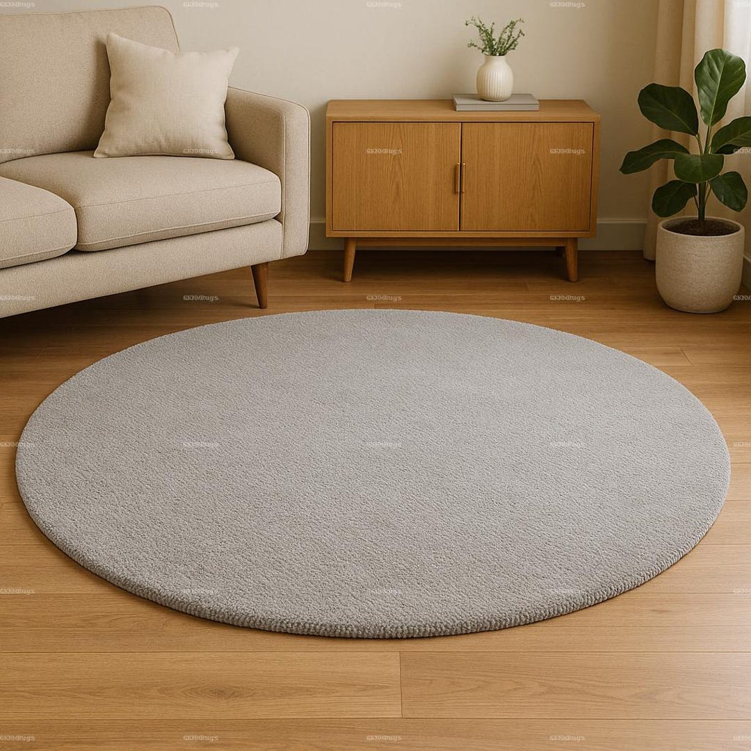 Round Grey Rug Wool Hand Tufted Wool Rugs Round Shape| Light Grey Wool Carpet, Minimalist ...