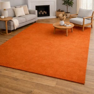 Hand Tufted Orange Area Rug | Solid Color Wool Rug | Modern Living Room Carpet | Handmade Minimalist Home Decor