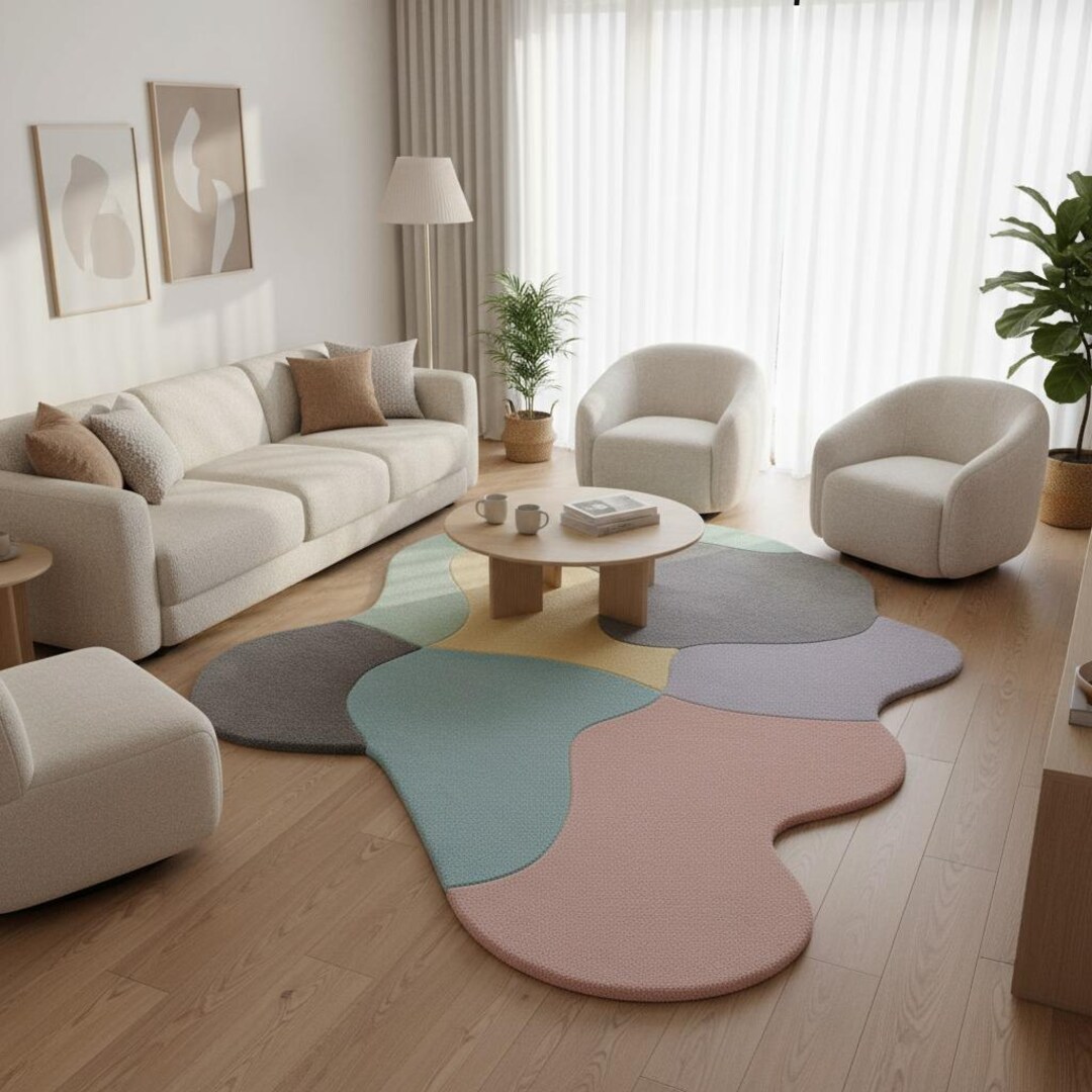 Hand Tufted Wool Area Rug | Pastel Abstract, Modern Accent - Etsy