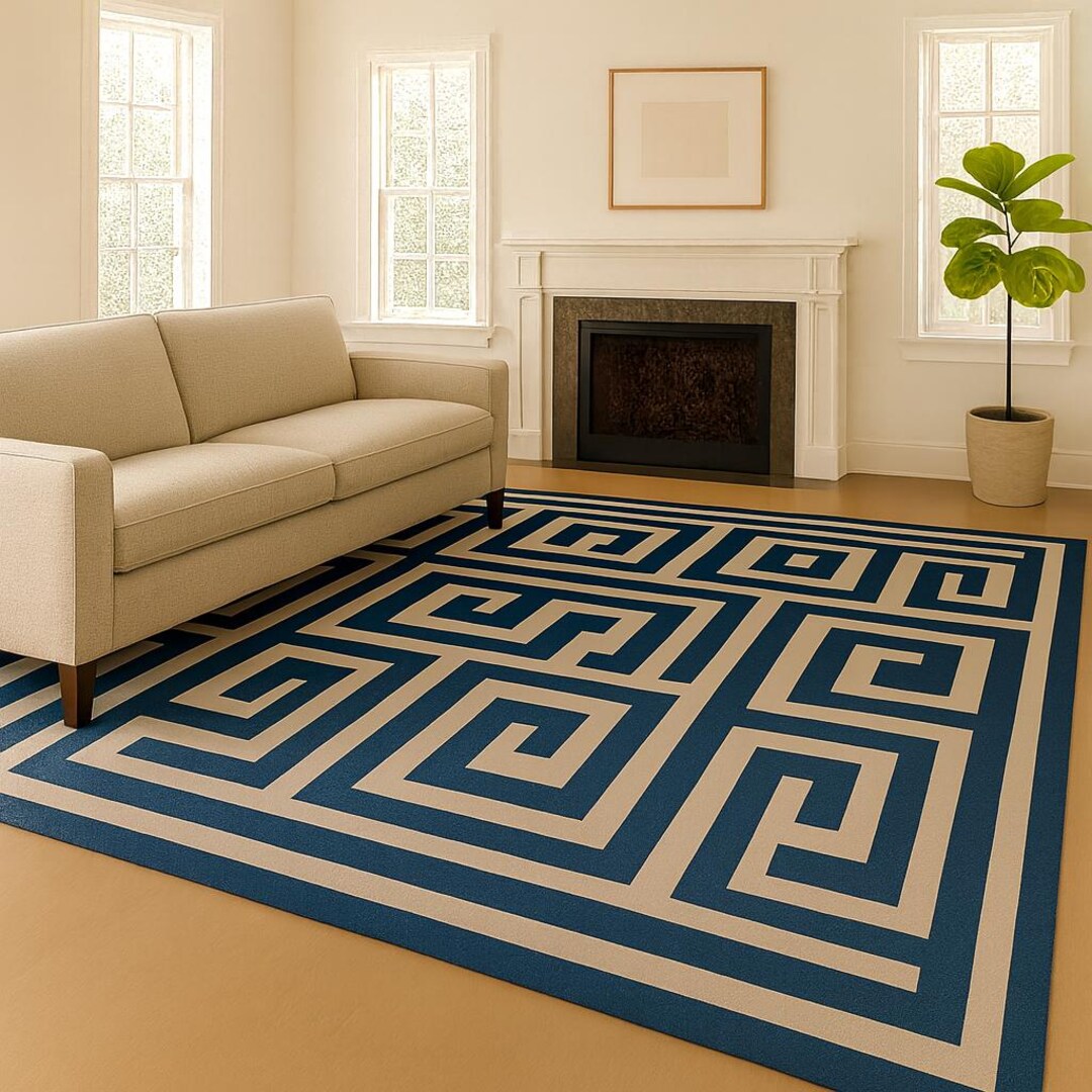 Modern Patterned Area Rug Hand Tufted Wool Modern Geometric Maze Pattern Area Rug for Living Room ...