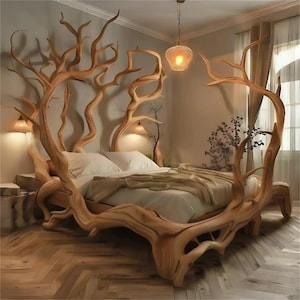 Handmade Solid Wood Bed Frame | Unique Rustic Bedroom Furniture | Modern Minimalist Home Décor