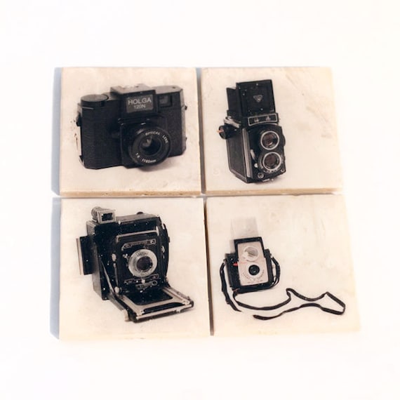 Vintage Camera Coaster Set Edition 2 (Set of 4 Stone Coasters) Old Fashion Camera Art - Retro Home Decor