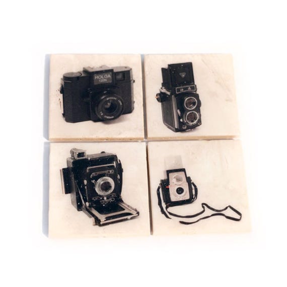 Vintage Camera Coaster Set Edition 2 (Set of 4 Stone Coasters) Old Fashion Camera Art - Retro Home Decor