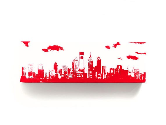Philadelphia Skyline Canvas (12 x 4 inches, White with Red) City Skyline Screen Print and Painting Home Decor