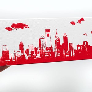 Philadelphia Skyline Canvas 12 x 4 inches, White with Red City Skyline Screen Print and Painting Home Decor image 3