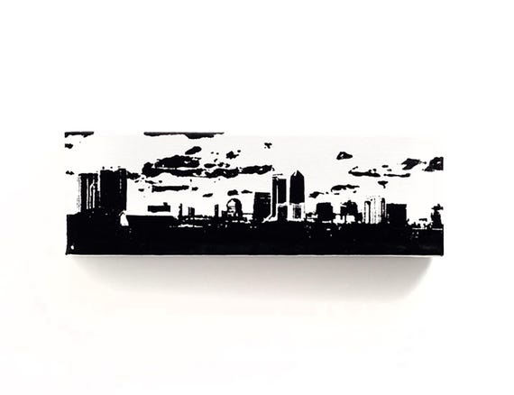 Jacksonville Florida Skyline Canvas (12 x 4 inches, White with Black) Florida City Skyline Screen Print & Painting Home Decor