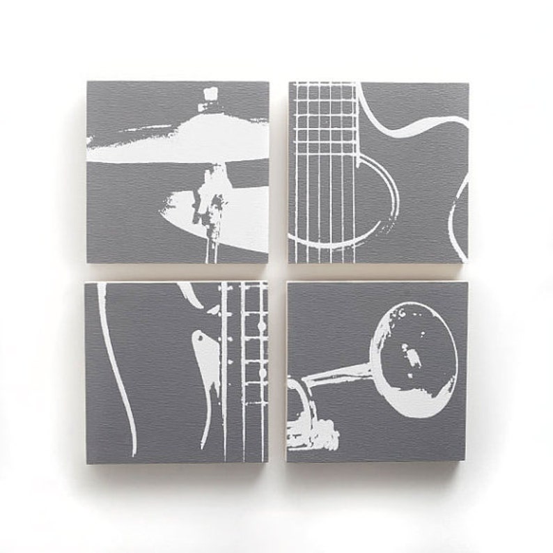Large Music Wall Art Set of 4 12 x 12 inches each Guitar Etsy