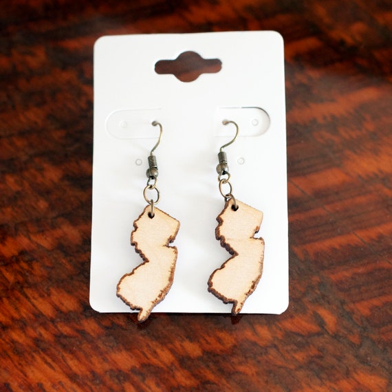 New Jersey Earrings (Laser Cut Wood) NJ State Jewelry