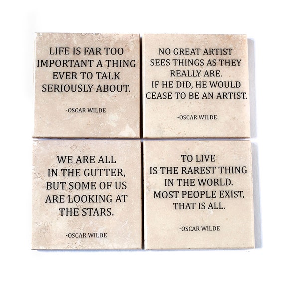 Quote Coaster Set: Oscar Wilde (4 Stone Coasters, Bare Stone with Black Text) Literature Home Decor