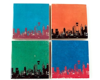 Philadelphia Skyline Sports Coaster Set (4 Stone Coasters) Philly Cityscape Home Decor
