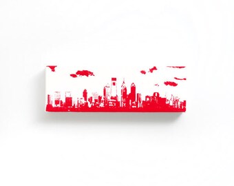 Philadelphia Skyline Canvas (12 x 4 inches, White with Red) City Skyline Screen Print and Painting Home Decor