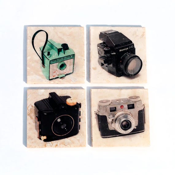 Vintage Camera Coaster Set Edition 1 (Set of 4 Stone Coasters) Old Fashion Cameras Photographer Gift