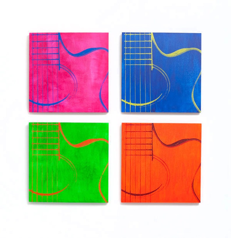 Music Wall Art Set of 4 Acoustic Guitar Pop Art Series on Etsy