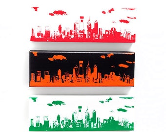 Philadelphia Skyline Canvas: Philly Sports Trio Edition II (12 x 4 inches each) Green, White, Red, Black, and Orange