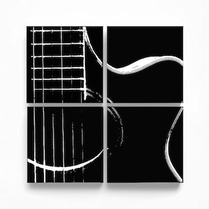 Acoustic Guitar Abstraction Wall Art (4 Wood Pieces, 6 x 6 inches each, Various Color Options with White) Music Home Decor
