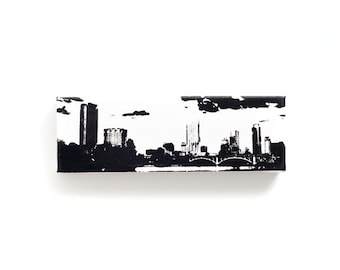 Austin Skyline Canvas (12 x 4 inches, Black and White) Cityscape Skyline Screen Print and Painting Home Decor