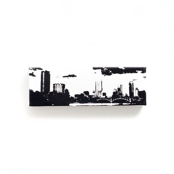 Austin Skyline Canvas (12 x 4 inches, Black and White) Cityscape Skyline Screen Print and Painting Home Decor